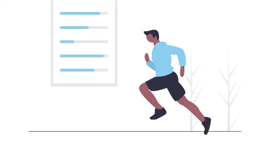 An illustration showing a chart and a man running